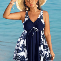 Oversize Bikini for Women Print Patchwork Dress Split Swimsuit V-neck Suspender Backless Beach Vacation Swimwear Summer