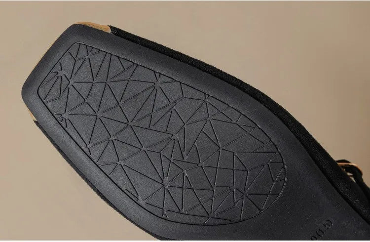 Retro Square Head Mary Jane Shoes Women Comfortable Slip-On High Heels Casual Velvet Upgraded Rubber Sole
