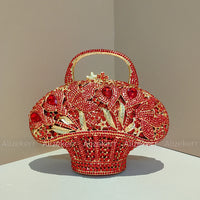 Flower Basket Crystal Evening Bags Women Luxury Designer Elegant Bling Rhinestone Metallic Clutch Purses Wedding Party