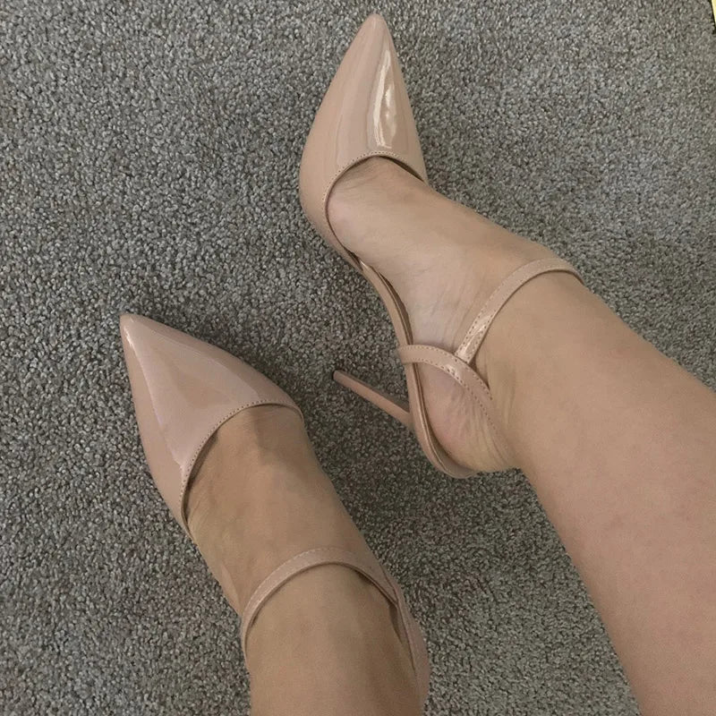 Women 10.5cm High Heels Sandals Lady Metallic Gray Patent Leather Stripper Ankle Strap Sandals Wedding Fetish Nightclub Shoes