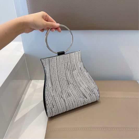 Fashionable Diamond Set Pearl Handbag, Banquet Single Shoulder Water Diamond Circular Cross Women's Handbag