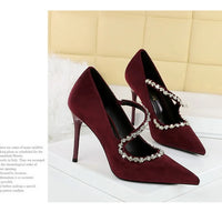 Banquet Pointed Toe High Heels Diamond Chain One-Strip Thin Heel Super High Heels Light Mouth Elegant Lace-Up