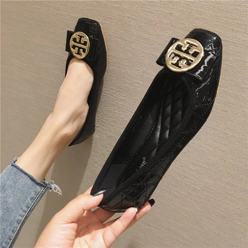 Women's Flats Shallow Work Shoes Soft Sole Non Slip Women Casual Shoes Patent Leather Breathable Women Shoes Summer