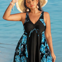 Oversize Bikini for Women Print Patchwork Dress Split Swimsuit V-neck Suspender Backless Beach Vacation Swimwear Summer