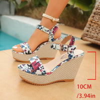 Bohemian Thick Heel Platform Sandals Women's Flip Flops Flower Ribbon Beach Shoes Comfortable round Toe Roman Style