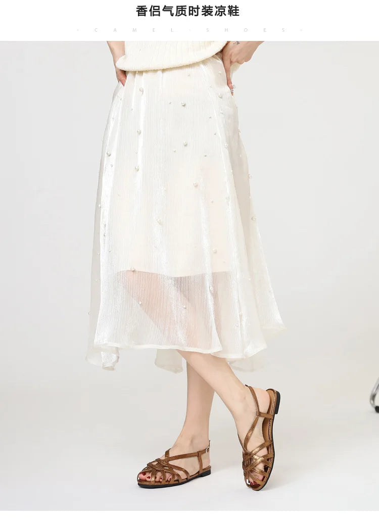 Retro woven Roman sandals, summer open-toe low-heeled women's shoes, one-strap buckle, versatile and fashionable commuter shoes