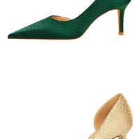 Shoes Woman Pumps Pointed Toe Shallow High Heels Snakeskin Satin Thin Heel Sandals Stiletto Party Shoes