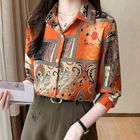 Slim Floral Long-sleeved Shirt Loose Printed Top for Women