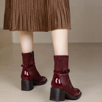 Women's Side Zipper Boot High Heel Short Boot Winter Mid-Calf Boot Chinese Style National Wedding Boot