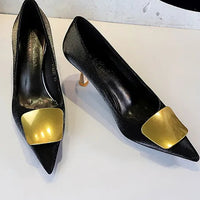 Metallic Thin Heel Pointed Toe Shoes For Women Elegant Office Career Work High Heels
