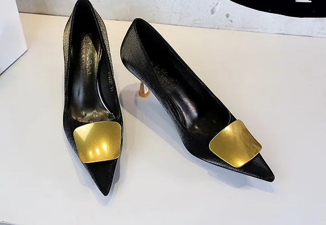 Metallic Thin Heel Pointed Toe Shoes For Women Elegant Office Career Work High Heels