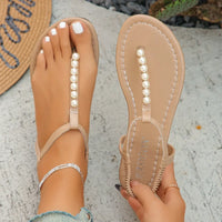 Slippers Sandals Women Fashion Casual Beach Outdoor Flip Flop Sandals Beads String Ladies Flat Slippers with Beed Pearls slip on