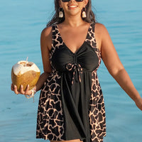 Oversize Bikini for Women Print Patchwork Dress Split Swimsuit V-neck Suspender Backless Beach Vacation Swimwear Summer