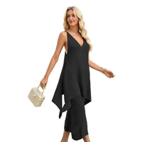 Casual Pants Ensemble Femmes Sleeveless Top Wide Leg Trousers Women's Matching Sets Beige Long Pants Black Knit Pants 2 Piece Natalia Home Fashion    Natalia Home Fashion