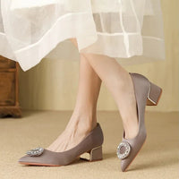 Soft Leather Black Pointed Toe Work Shoes Spring Autumn New Style Comfortable Thick Heel Professional Soft Bottom Shoes