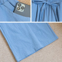Casual Baggy Wide Leg Trousers Women Summer Thin Comfy Breathable Ankle Length Pants Vintage Loose Cotton Linen Straight Pants
