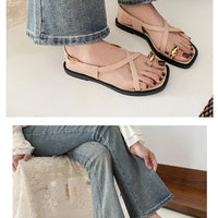Women's Roman Style Toe-Over Sandals Flat Bottom Outdoor Wear Crossbody PVC Material Anti-Slip Low Heel Footwear