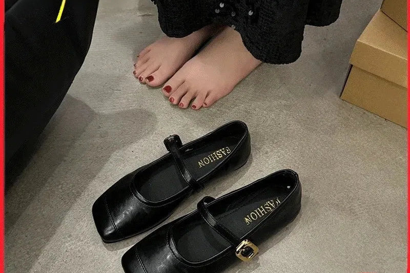 Women's Mary Jane Flat Bottom Slip-On Shoes with Buckle Soft Style Versatile Shoes