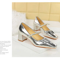 Heels Women Fashion CRYSTAL Pearl Pumps Square Toe Stripper Elegant Party Square Heel Ladies Shoes