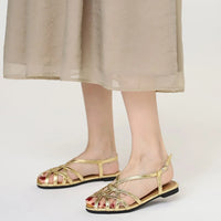 Retro woven Roman sandals, summer open-toe low-heeled women's shoes, one-strap buckle, versatile and fashionable commuter shoes