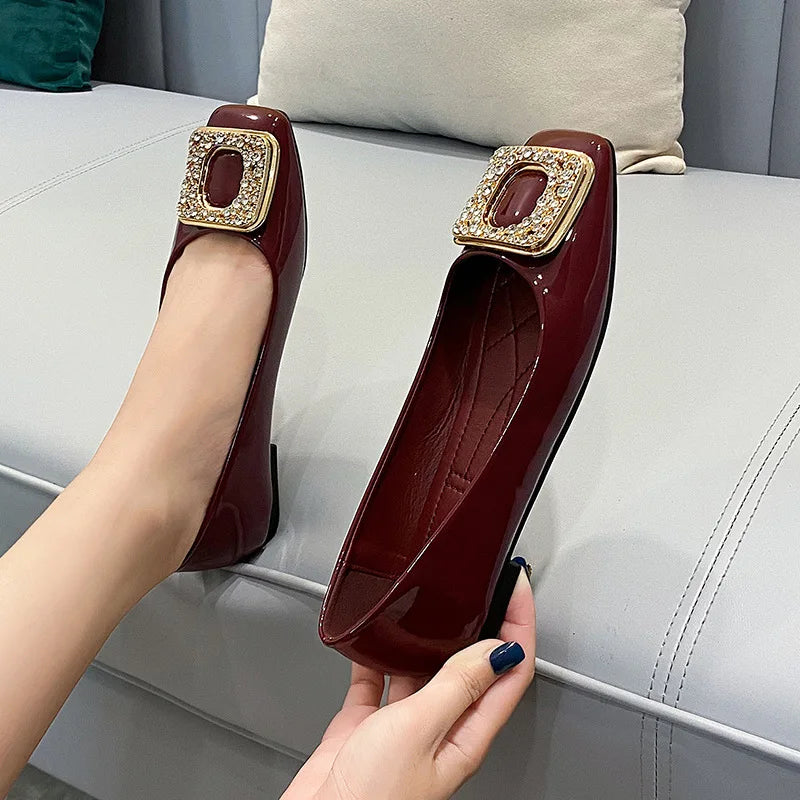 Women's Boutique Flat Shoes with Water Diamond Buckle Flat Bottom Round Head Soft Bottom Fashion Women's Shoes