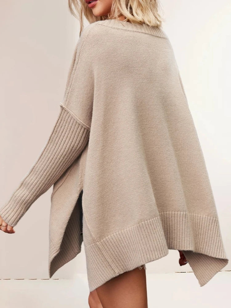 Autumn Winter Fashion Casual Women's New Solid Color Sweater Foreign Trade V-Neck Long Sleeve Pullover Knit Top Lady Clothing Natalia Home Fashion    Natalia Home Fashion