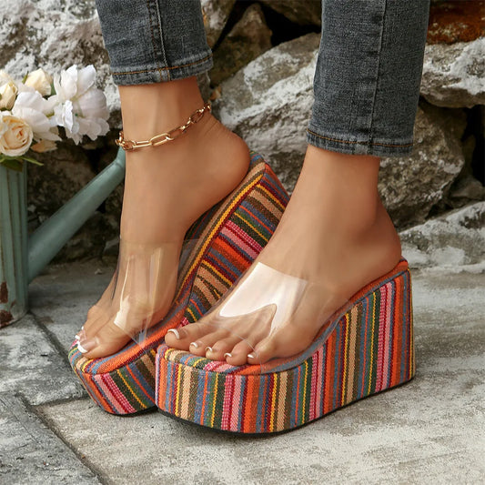 Classic Platform Sandals Women Slides Vintage Chunky High Heels Wedges Shoes Mules Outdoor Slipper - Natalia Home Fashion