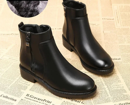 Ankle Boots Women Black Warm Plush Side Zipper Cotton Boots Female Flat  Chelsea Boots Short Shoes Natalia Home Fashion    Natalia Home Fashion