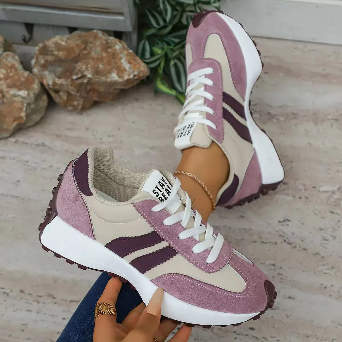 Retro Platform Women's Sneakers Summer Casual Patchwork Leather Sneakers Women's Outdoor Casual Comfort Shoes