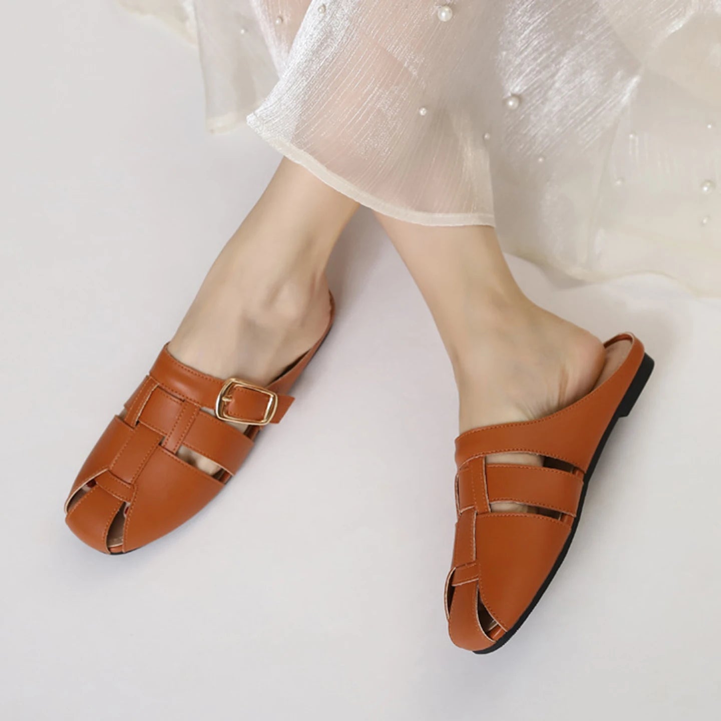 Designer Women Sandals Mules Summer Roman Slippers Fashion Buckle Woven Casual Soft sole Shoes