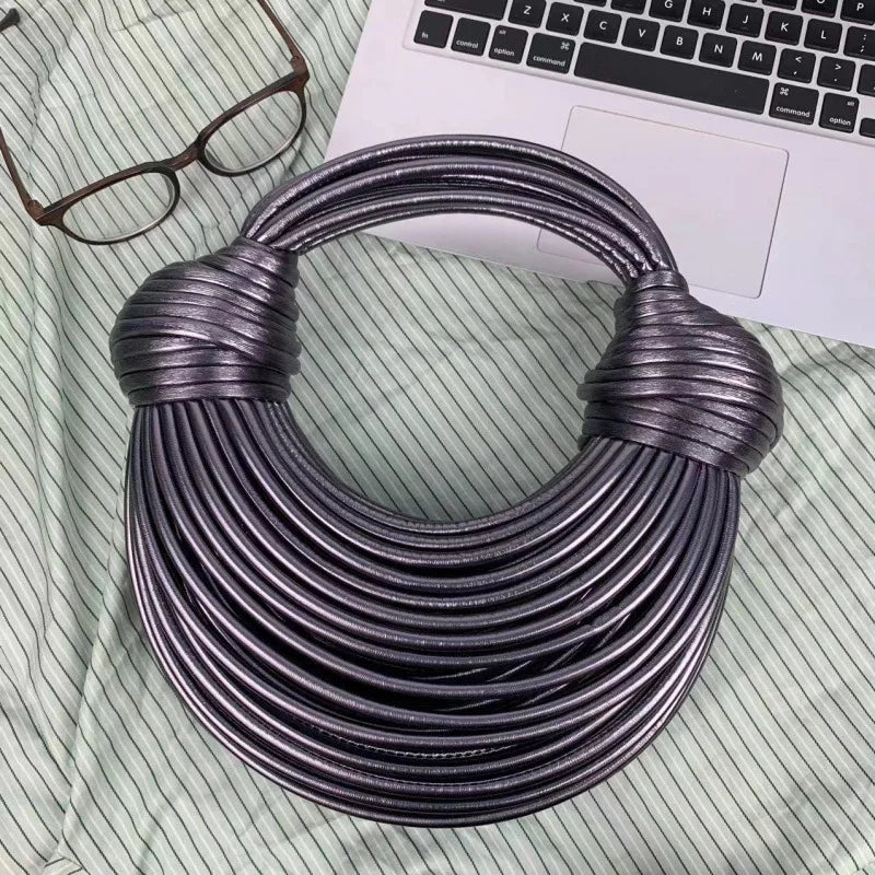 Fashionable Hand-Knitted Noodle Bag Women's Shoulder Bag Urban Minimalist Style Dumpling Bag Versatile Knot Design PU Material