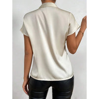 Women's Satin Short-Sleeve Blouse with Tie Collar Large Bow