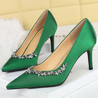 Silks satins Women Pumps Rhinestone design High Heels Stilettos 10 cm and 7 cm Luxury banquet shoes Sexy party shoes