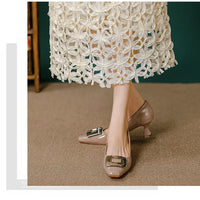 Square Head Kitten Heels Stiletto Women's Shoes Patent Leather Light Mouth French Kitten Heel Shoes