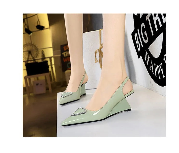 Spring Candy Fashion Pointed Toe Women Pumps Sling back Wedges High Heels Party Prom Mules Shoes