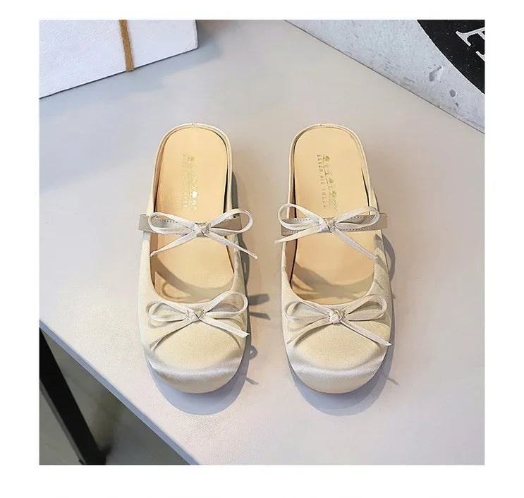 Ladies Slippers Bowknot Silks Satins Women Shoes Round Head Women Sandals Summer Shoes Women Slippers
