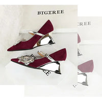 Metal Wedges 6 cm Women Pumps Flower Design High Heels Suede Sexy Party Shoes Buckle Ladies Shoes Women Wedges