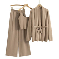 Loose Casual Fashion Set Women's Spring and Autumn Knitted Cardigan Jacket Camisole Wide Leg Pants Three Piece Set Natalia Home Fashion    Natalia Home Fashion