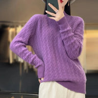 Thickened Pure Wool Knitted Sweater Women's Pullover Half High Collar Cashmere Base Layer Style