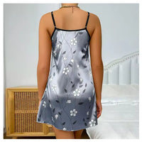 Women's Sleepwear Summer Floral Print Satin Nightgown Casual Sleeveless Backless Slip Night Dress Sexy Nightdress Home Clothes