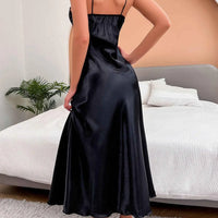 Black Satin Long Lace Splicing Sexy Dress Hot Women's Nightgowns