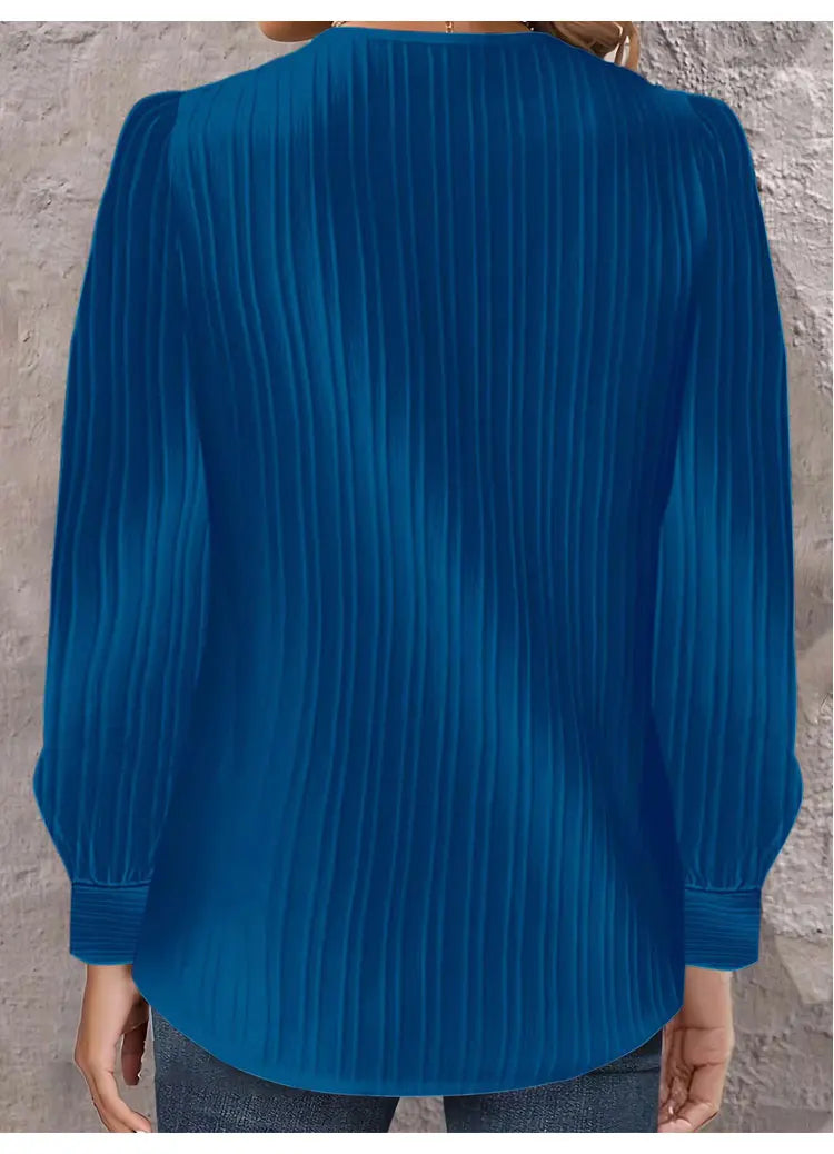 Simple Button V-neck Pullover Women's Solid Long Sleeve Casual T-shirts Elegant Lady Blouses