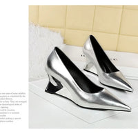 Spring Fashion Pointed Toe Pumps Woman Metal Decoration Wedges Heels Elegant Ladies Shoes