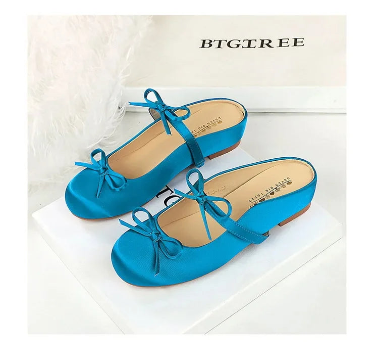 Ladies Slippers Bowknot Silks Satins Women Shoes Round Head Women Sandals Summer Shoes Women Slippers