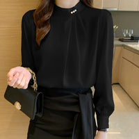 Women's Long-sleeved Fashionable Beaded Base Shirt Niche Chiffon Shirt