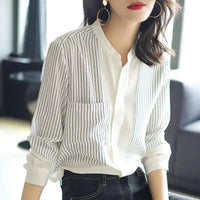 Shirts & Blouses For Women Striped Thin Style Woman Top Button Up Novelty Cute And Elegant Basic Premium