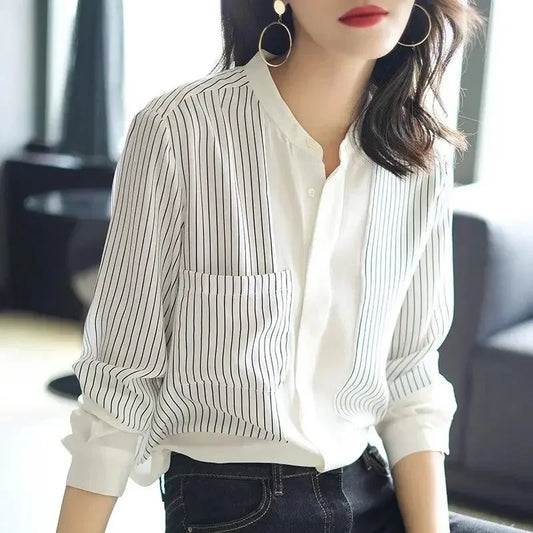 Shirts & Blouses For Women Striped Thin Style Woman Top Button Up Novelty Cute And Elegant Basic Premium