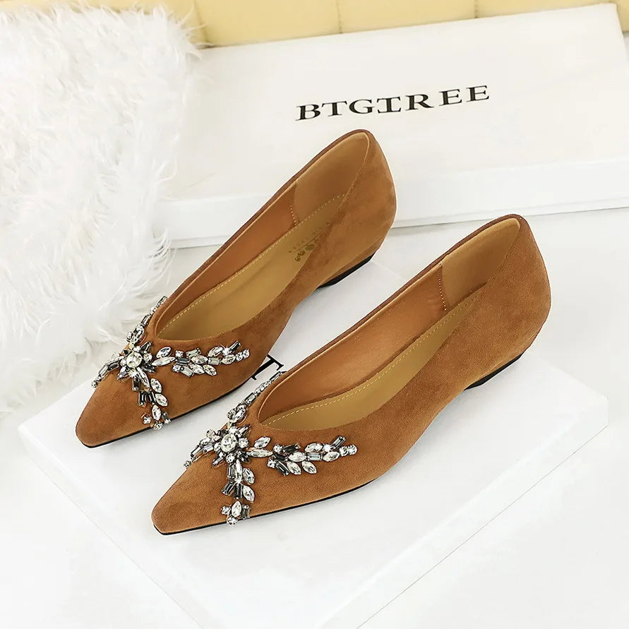 New Spring Crystal Women Mary Jane Shoes Fashion Shallow Slip on Elegant Party Dress Low Heel Shoes