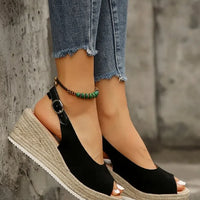 Women's Platform Sandals Summer New Large Size Fish Mouth Slope Heel Stones Pattern Shoes Thick Bottom Clog Casual Slip-On