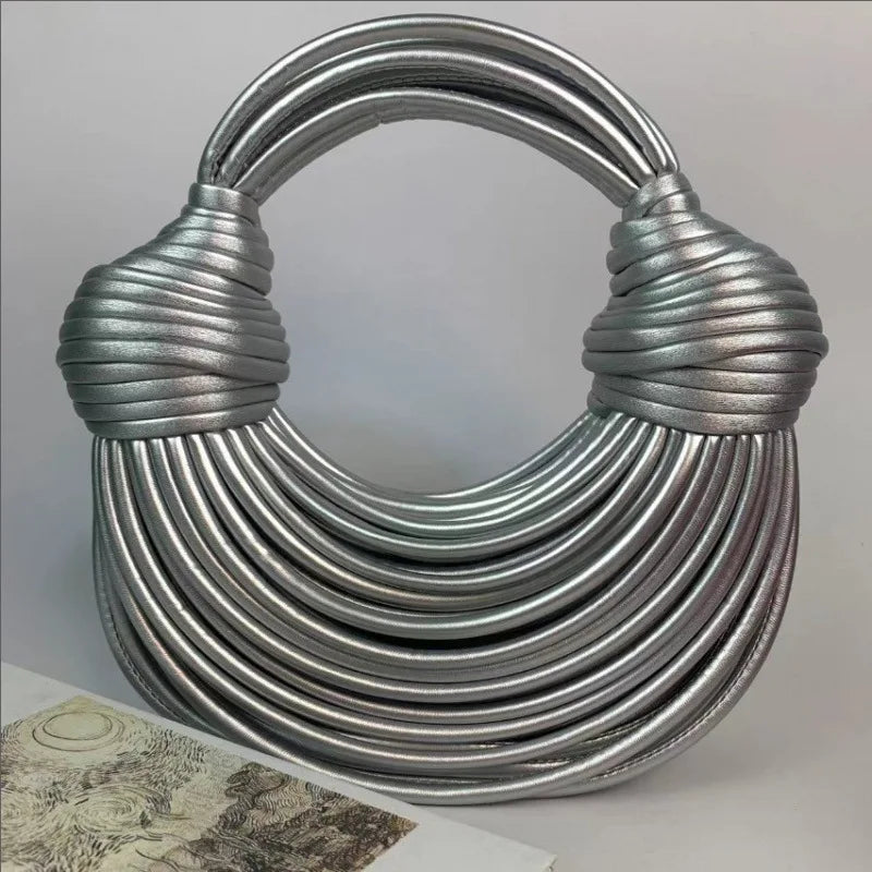 Fashionable Hand-Knitted Noodle Bag Women's Shoulder Bag Urban Minimalist Style Dumpling Bag Versatile Knot Design PU Material